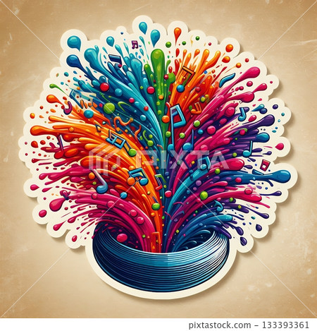 Abstract Digital Symphony in Vibrant Treble Clef with Sound Waves and Music Notes. 133393361