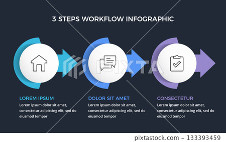 Three Step Workflow Infographic 133393459