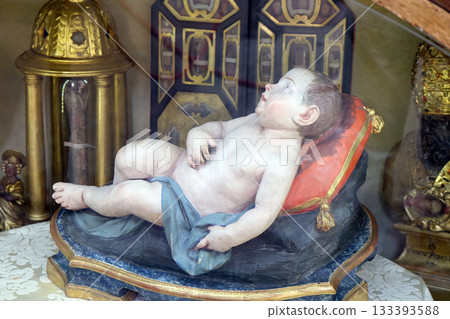 Baby Jesus figure in San Petronio Basilica in Bologna, Italy 133393588