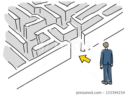 一名男性上班族站在迷宮前 一名男性上班族站在迷宮前 133394234