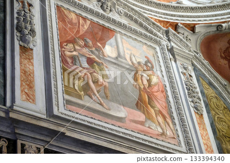 Fresco painting in Basilica of Saint Frediano, Lucca, Tuscany, Italy 133394340