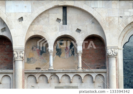 Detail of Modena Cathedral dedicated to the Assumption of the Virgin Mary and Saint Geminianus, Italy 133394342
