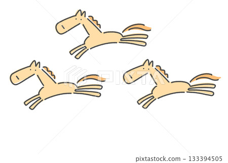 Hand drawn three cute running horses 133394505