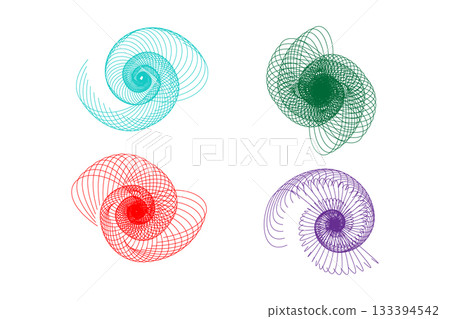 Set of Colorful Spiraling Fine Line Art Geometric Elements. Set of Colorful Spiraling Fine Line Art Geometric Elements. 133394542