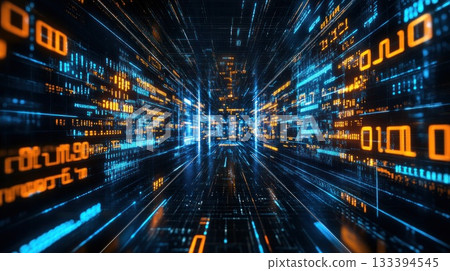 Dynamic digital pathway illuminated by vibrant neon colors and data streams Dynamic digital pathway illuminated by vibrant neon colors and data streams 133394545