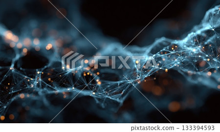 Digital abstract network with glowing particles in a dark background Digital abstract network with glowing particles in a dark background 133394593