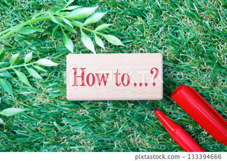 Red lettering "How to" and a red pen. Image of learning and questions. 133394666