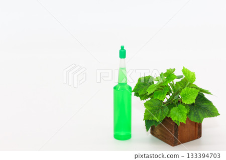 白色背景上的綠色植物裝飾品，帶有植物活力液 133394703