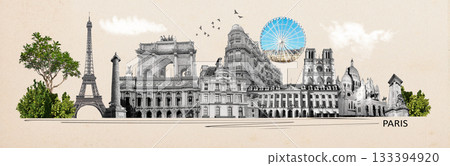 Contemporary design or art collage about Paris. Fashion vintage style. Travel, Vacation concept Contemporary design or art collage about Paris. Fashion vintage style. Travel, Vacation concept 133394920