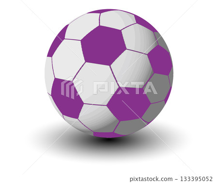 3D Soccer Football Ball with Purple and White Hexagon Panels. 133395052