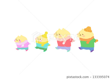 A cute cat family enjoying a winter walk. Hand-drawn illustration 133395074