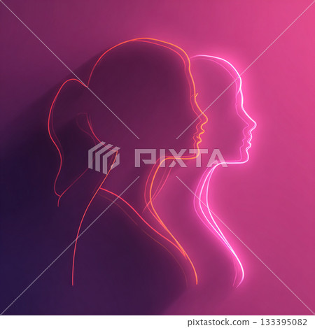 Neon Womens Day Portrait Line Art Neon Womens Day Portrait Line Art 133395082