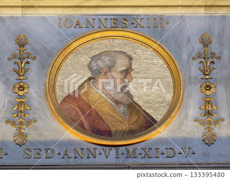 Pope John XIII was Pope from 1 October 965 to his death in 972 in the basilica of Saint Paul Outside the Walls, Rome, Italy 133395480