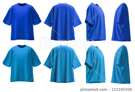 2 Set of dark light blue oversized loose Drop Shoulder tee t shirt round neck front, back and side view on transparent background cutout, PNG file. Mockup template for artwork 2 Set of dark light blue oversized loose Drop Shoulder tee t shirt round neck front, back and side view on transparent background cutout, PNG file. Mockup template for artwork 133395508