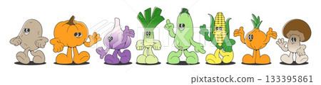 Retro cartoon vegetable mascot characters 133395861