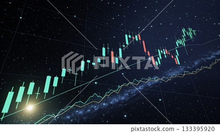 Financial market trends show upward movement in data analysis with a cosmic background  133395920