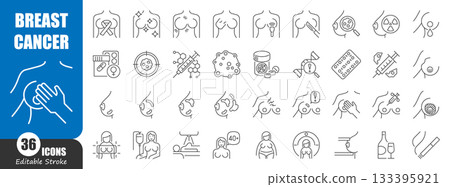 Breast cancer thin line icon . Editable stroke . Vector . 133395921