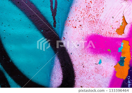 Vibrant Graffiti Texture with Neon Blue, Pink, Orange Retro 80s Street Art Vibrant Graffiti Texture with Neon Blue, Pink, Orange Retro 80s Street Art 133396464