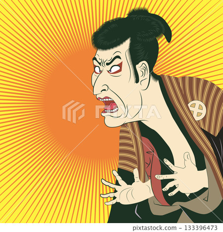 Sharaku Ukiyo-e Arrangement: Otani Oniji with Surprised and Angry Faces, Kabuki Okubi-e Illustration, Concentrated Line Background Sharaku Ukiyo-e Arrangement: Otani Oniji with Surprised and Angry Faces, Kabuki Okubi-e Illustration, Concentrated Line Background 133396473