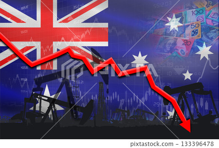 Petroleum crisis with Australia flag on financial graph. Fall oil price with flag of Australia on economic chart 133396478