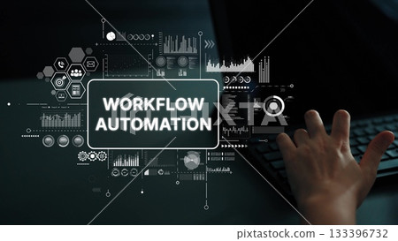 Workflow Automation Concept with Data Visualization and Technology Background for Business Efficiency Enhancement. Asymptotic smart data analytic Workflow Automation Concept with Data Visualization and Technology Background for Business Efficiency Enhancement. Asymptotic smart data analytic 133396732