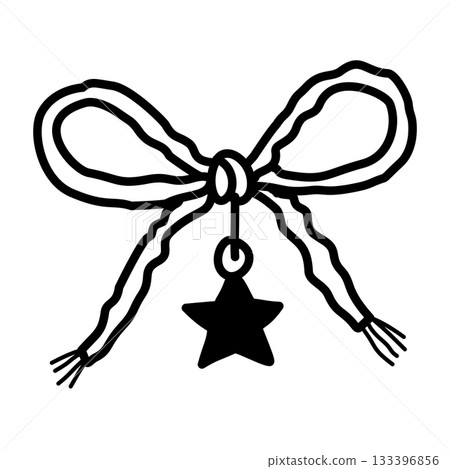 Festive ribbon with a star cheerful Christmas decor illustration ideal for gift tags holiday cards wrapping accents and seasonal design sets 133396856