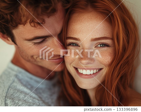 Young man kissing his ginger girlfriend Young man kissing his ginger girlfriend 133396896