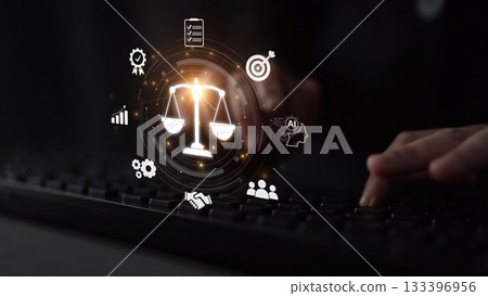 Digital law interface displaying justice scale, highlighting digital law Muxer Digital law interface displaying justice scale, highlighting digital law Muxer 133396956