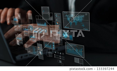 Data analytics dashboard with various data visualization elements Marrow 133397244