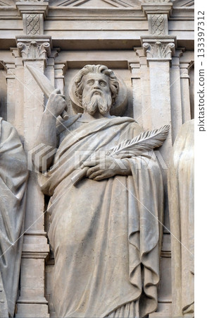 Apostle, statue on the facade of Saint Augustine church in Paris, France Apostle, statue on the facade of Saint Augustine church in Paris, France 133397312