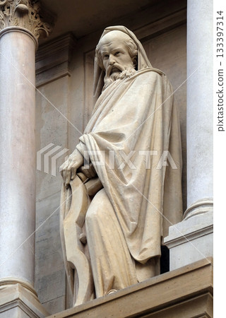 Statue of Saint on the facade of Saint Augustine church in Paris, France Statue of Saint on the facade of Saint Augustine church in Paris, France 133397314