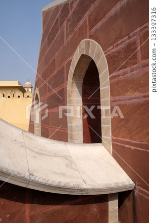 Famous Observatory Jantar Mantar, a collection of huge astronomical instruments in Jaipur, India, Rajasthan, India 133397316