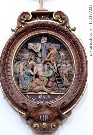 13th Stations of the Cross,Jesus' body is removed from the cross, Carthusian monastery in Pleterje, Slovenia 133397322