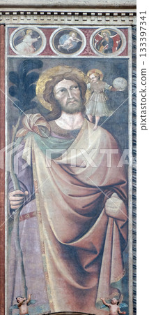 Saint Christopher, fresco painting in San Petronio Basilica in Bologna, Italy 133397341