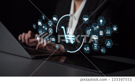 AI Ecommerce Shopping Technology with Data Analytic and Smart Retail Icons Muxer 133397553