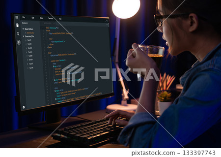 Software development programming on computer screen for brisk application 133397743