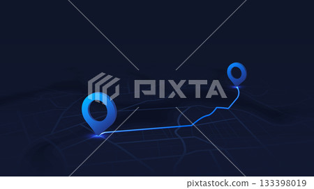 Travel concept. Geolocation and abstract GPS navigation, online navigation map pointer, place mark with map navigation. Tracking path with app. Perspective vector illustration 133398019