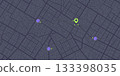 Pinpoint marker icon with search paths and POI. Road network line scheme. City streets on a top view map. Urban environment backdrop. Vector illustration. 133398035