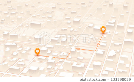 GPS navigation. Delivery route planning, navigation plan between POI. Isometric city scape navigation on detailed map with 3D buildings. GPS map markers. Vector illustration GPS navigation. Delivery route planning, navigation plan between POI. Isometric city scape navigation on detailed map with 3D buildings. GPS map markers. Vector illustration 133398039