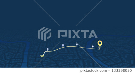 GPS navigation to pins and multiple markers on route. Cty map featuring directional signs, an intended goal point. Abstract plan highlights. Vector illustration 133398050
