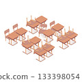 Isometric scene in school classroom ready for summer break. Empty for the summer holidays. Vacation time. Free and empty classroom for student. Vector stock illustration 133398054