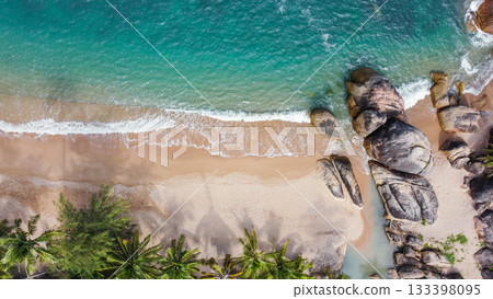Aerial view Koh Samui, tropical coral reef, blue green water, white sand beach, drone photography 133398095
