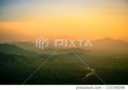 Image of a long overlapping mountain range and the atmosphere after sunset. Image of a long overlapping mountain range and the atmosphere after sunset. 133398096
