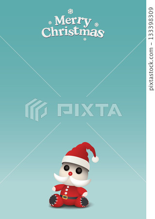 Merry Christmas calligraphy and 3D cute Santa Claus doll on turquoise vertical background graphic illustration have blank space. 133398309