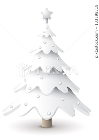 3D decorated white Christmas tree isolated on white background graphic illustration. 133398319