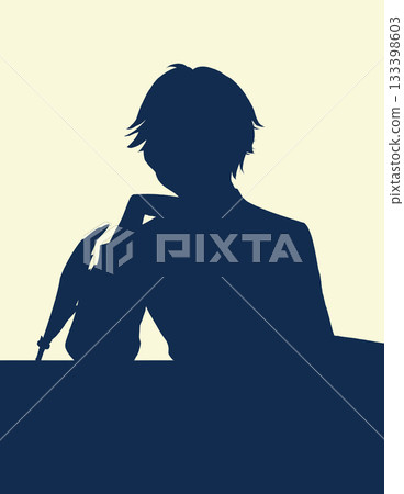 Aristocratic man resting his chin on his desk silhouette Aristocratic man resting his chin on his desk silhouette 133398603