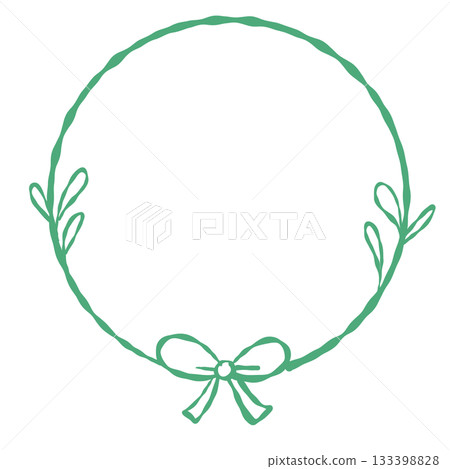 A delicate circular wreath frame made of simple botanical lines and a small bow at the base offering a calm natural border suited for holiday letters cozy stationery tags and scrapbook pages 133398828