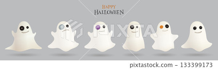 3D cute Halloween ghosts character isolated collection graphic illustration. 133399173