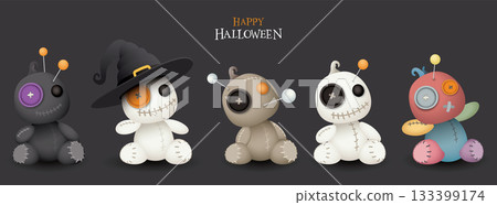 3D freaky Voodoo dolls isolated collection graphic illustration. 133399174