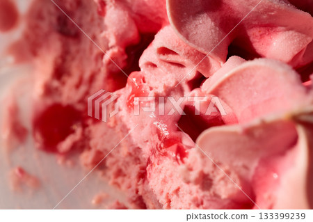 Melting Strawberry Ice Cream in Sunlight Close-Up 133399239
